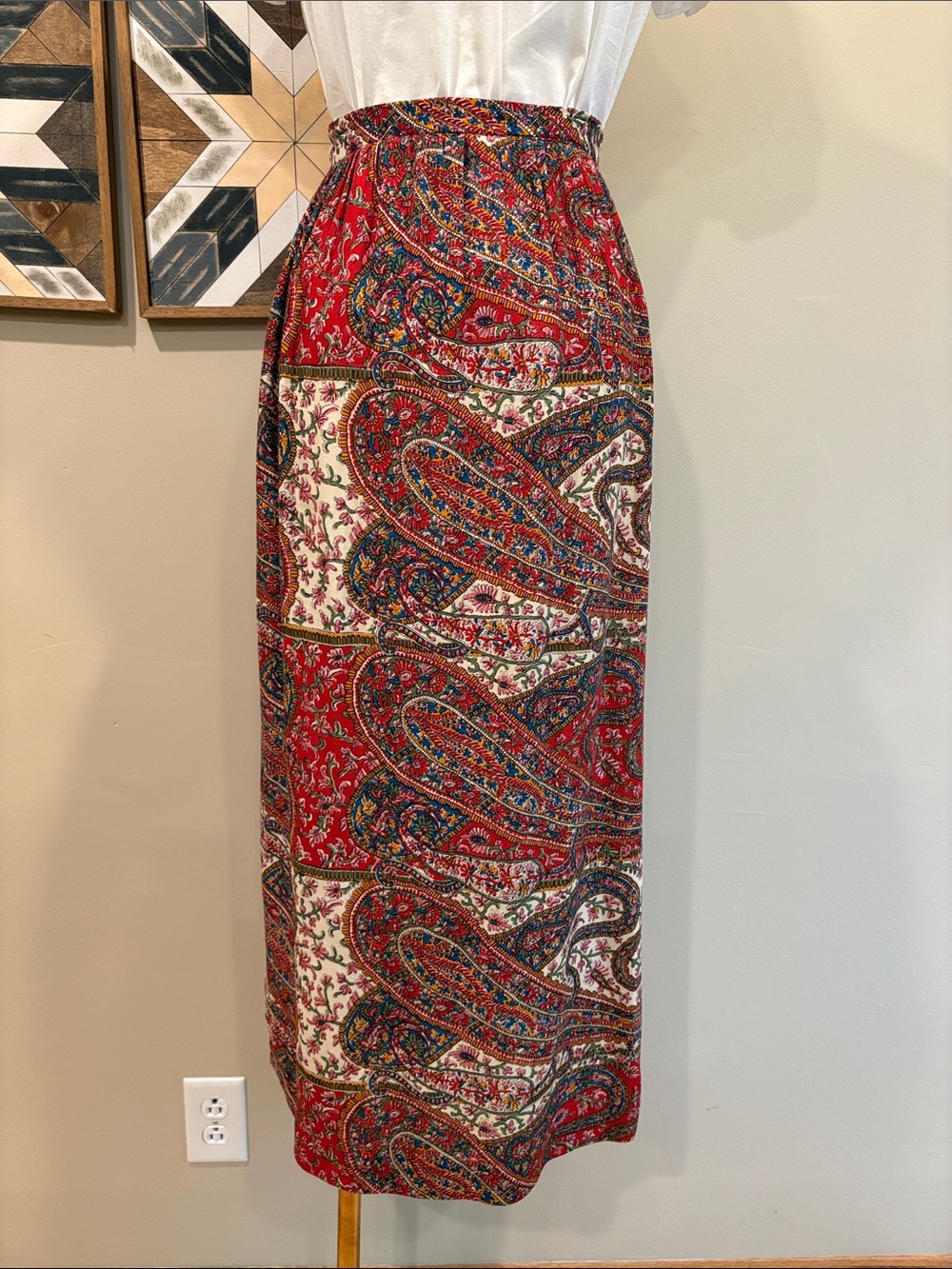 Vintage Ralph Lauren Blue Label 90s Red Long Paisley Skirt size 4 - Picture 6 of 13